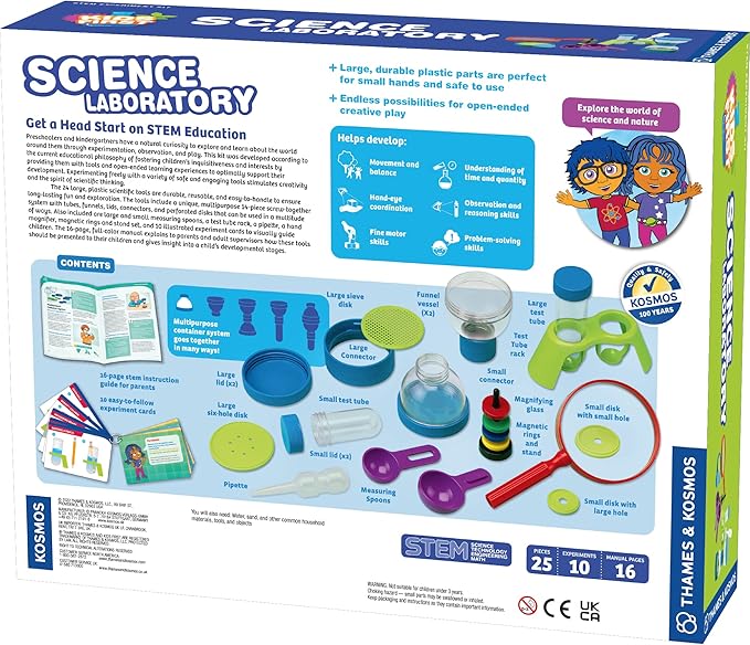 Thames & Kosmos Kids First Science Laboratory STEM Experiment Kit for Preschoolers, Young Learners Ages 3+ | Includes Durable, Colorful, Plastic Scientific Tools for a Hands-on Learning Experience