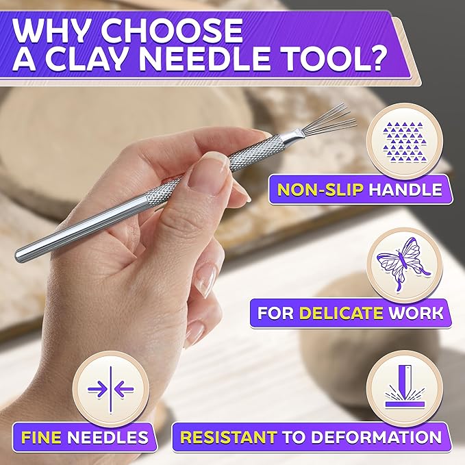 2Pcs Scoring Tool Pottery Carving Tools - Polymer Clay Tools Sculpting Kit Pottery Tools and Supplies Pottery Needle Tool Clay Sculpting Tools - Pottery Trimming Tools Clay Molding Tools Ceramic Tools