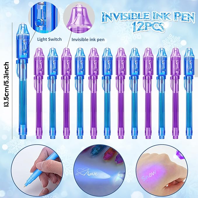 Winrayk Frozen Party Favors Birthday Supplies for Girls Kids, Invisible Ink Pen Snowflake Notebook Silicone Bracelet Stamper Sticker, Goodie Bag Stuffer Pinata Elsa Winter Party Favors Decor Serves 12