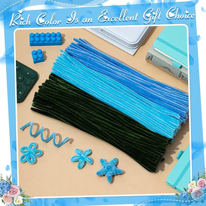 Peryiter 500 Pieces Pipe Cleaners Chenille Stems 12 Inch Craft Supplies Bulk for DIY Art and Craft Projects Creative Gift Wrapping Party Decorations(Blue Flower Color,12 Inch)