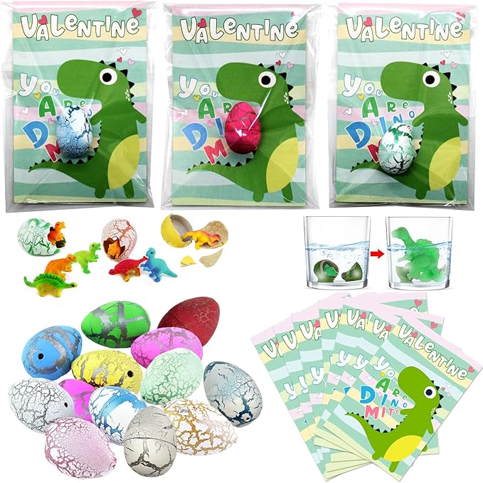 Valentines Day Gifts for Kids, 30 Pack Valentines Cards with Dinosaur Egg Hatching Bulk, Funny Dino Eggs Valentine Exchange Cards for Girls Boys Class School Classroom Party Favors