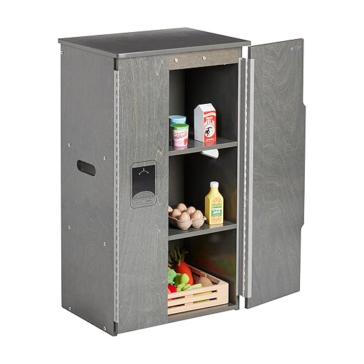 ECR4Kids Play Kitchen Refrigerator, Wooden Playset, Grey Wash