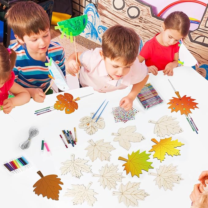 gisgfim 16 Pack Fall Wind Chime Kits for Kids Make Your Own Maple Leaves Wind Chime Wooden DIY Arts and Crafts for Thanksgiving Autumn Party School Classroom Decorations Supplies Birthday Favor
