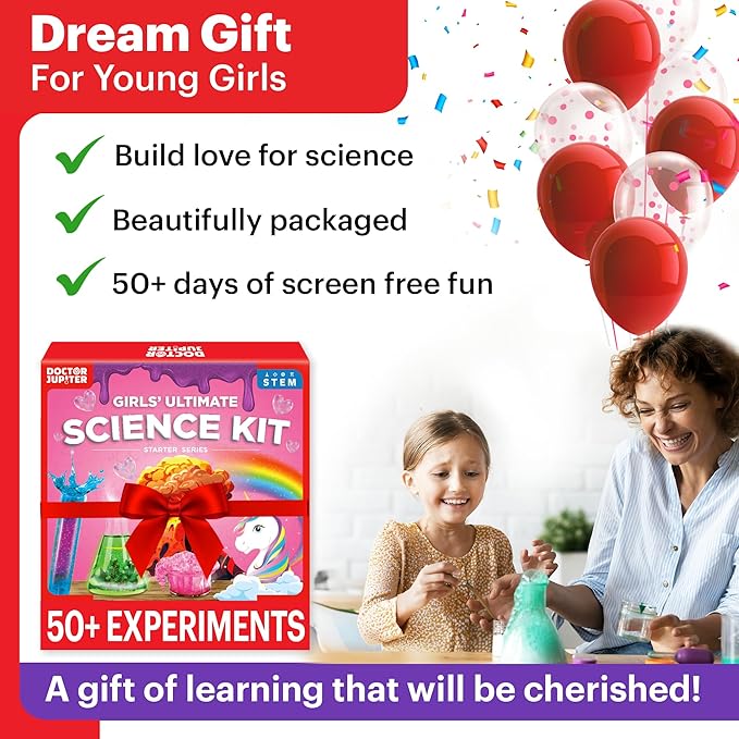 Doctor Jupiter Girls’ Ultimate Science Kit for Girls Ages 8-12| Birthday Gift Ideas for 8-9-10-11-12 Year Old Girls| STEM Learning & Educational Toys| 50+ Experiments Ultimate Starter Series
