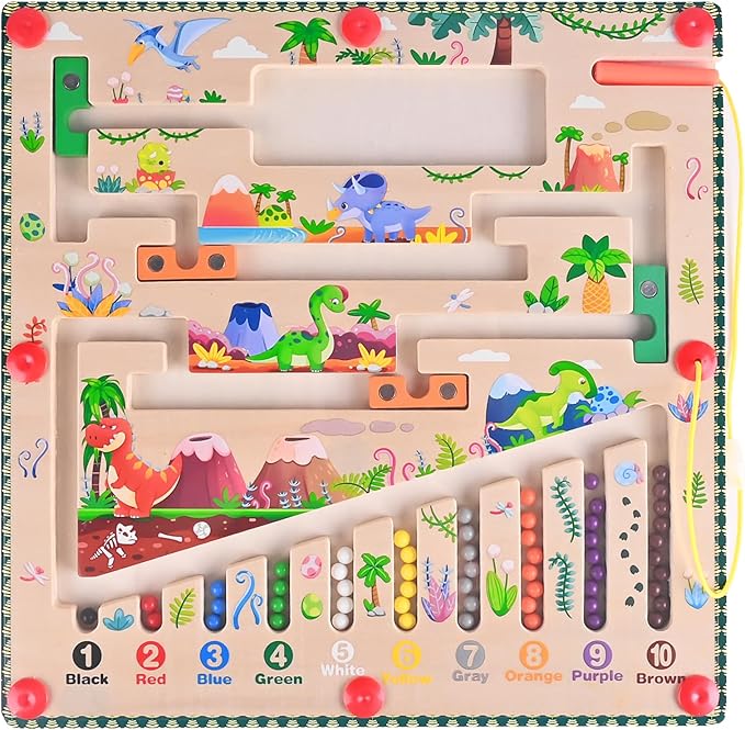 Magnetic Color and Number Maze, Montessori Toys for 3+ Year Old, Wooden Puzzle Board, Educational Matching Toy for Boys and Girls