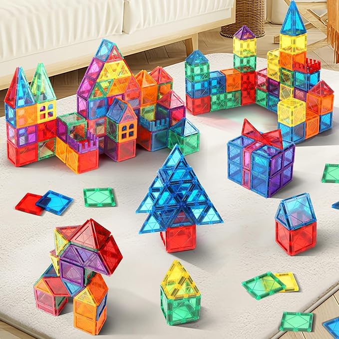 100PCS Magnetic Tiles Kids Toys - Magnetic Building Blocks STEM Magnet Building Set Preschool Learning Magnetic Toys for Kids Ages 3-5 4-8, Sensory Montessori Toys for 3+ Year Old Boys and Girls
