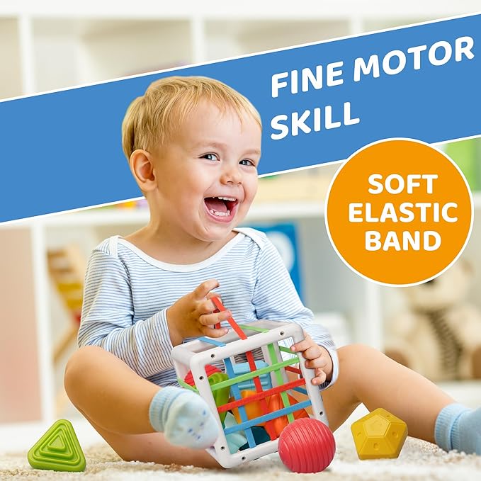 LiKee Toddler Montessori Toys for 1+ Years Old Boy Girl Birthday, Baby Infant Toys with 10pcs Sensory Pieces Shape Sorter, Age One Colorful 1 2 3 Years Learning & Fine Motor Skills Toys for 18+ Months