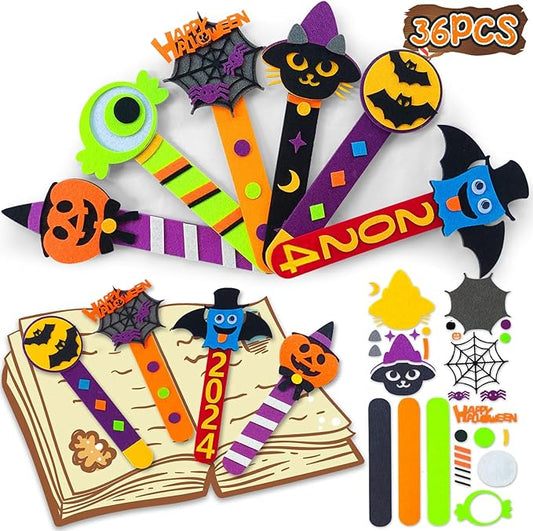 36 Piece Halloween Crafts for Kids Ages 4 8 12, Halloween DIY Bookmark Craft Bulk for Party Favors, Halloween Classroom Crafts Rewards Prizes for Students, Trick or Treat Goodie