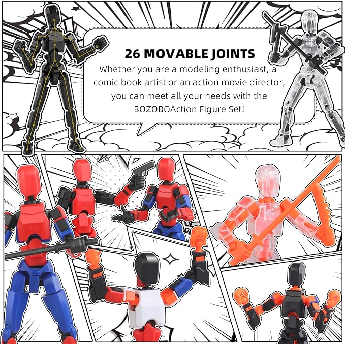 6Pack Titan T13 Action Figures Set - Lucky Spider T13 Action Figure 3D Printed Robot Figures Titan 13 Action Figures for Modeling Collector Birthday Gift for Kid 3-8 Year(Requires Assembly)