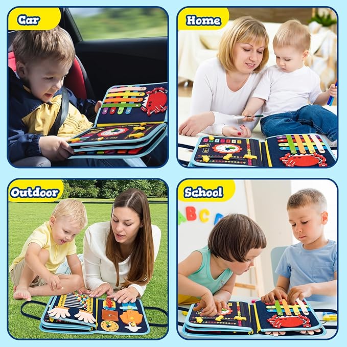 Toddler Busy Board Book Montessori Toys,Sensory Book Educational Activities for Learning Fine Motor Skills, Quiet Travel Essentials for Airplane & Car, Birthday Gift for Boys Girls Toddlers