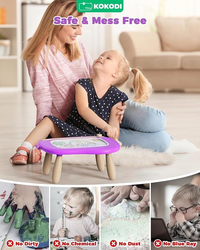 KOKODI Toys Gifts for 1 2 3 Years Old Girl, Sturdy Magnetic Drawing Board Sketch Doodle Pad, Educational Learning Birthday Easter Gifts Basket Stuffers for Kids Toddler - Left Hands Friendly (Purple)