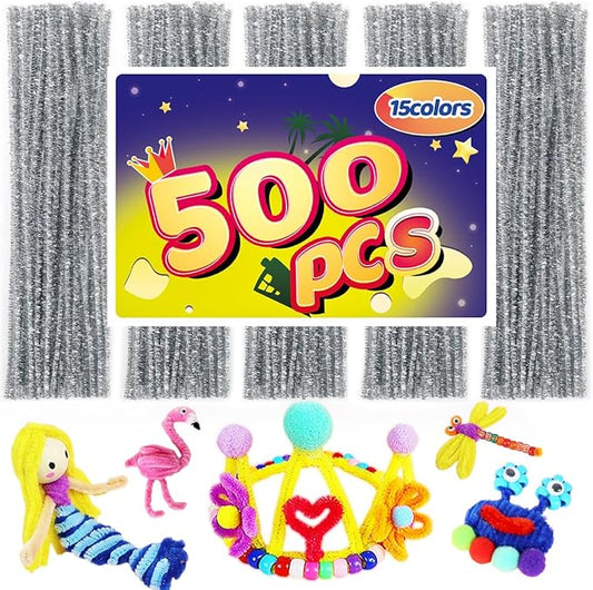 Pipe Cleaners, Pipe Cleaners Craft, Arts and Crafts, Crafts, Craft Supplies, Art Supplies (500 Silver Glitter Pipe Cleaners)…