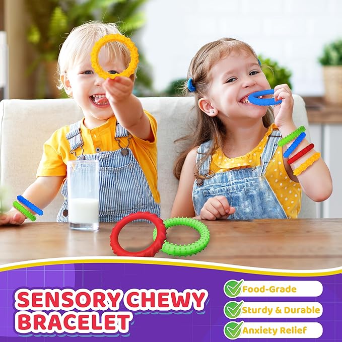 Sensory Fidget Toys for Kids Toddlers Stocking Stuffers 4PC Stretchy Texture Fidgets Bracelet for Autism ADHD Boy Quiet Figette Anxiety Relief Silent Calm Down Silicone Stress Toy Classroom Prizes