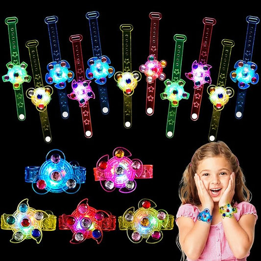 WELLVO 28 Pack Party Favors for Kids 4-8-12 - LED Light Up Fidget Spinner Bracelets Glow in The Dark Party Supplies, Birthday Gifts, Treasure Box Toys, Carnival Prizes, Pinata Goodie Bags Stuffers