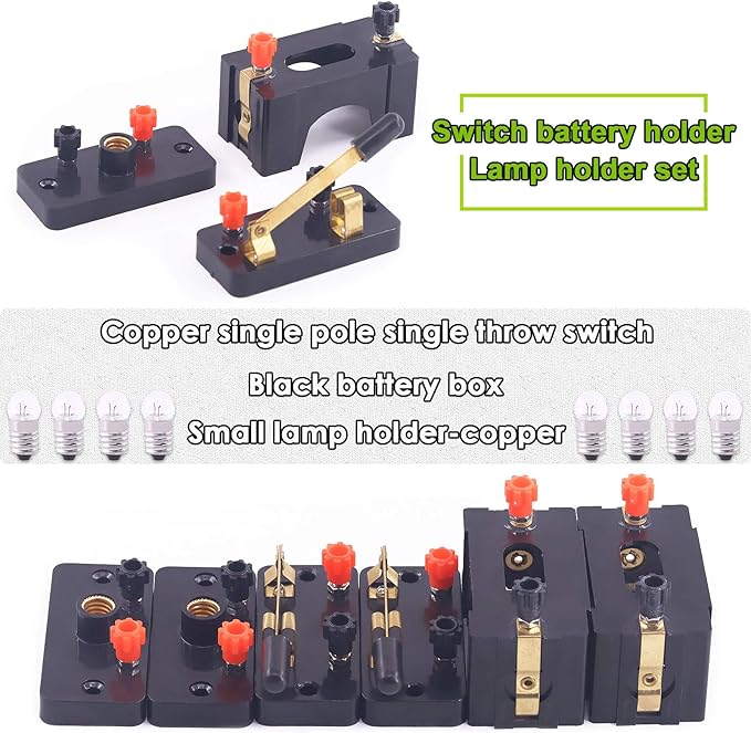 Keadic 20Pcs Physics Electronic Science Experiment Kit Includes Single Pole Single Throw Switches, Circuit Wire, D Battery Holder, DIY Practice Circuit Experiment Parallel Series Circuit for School