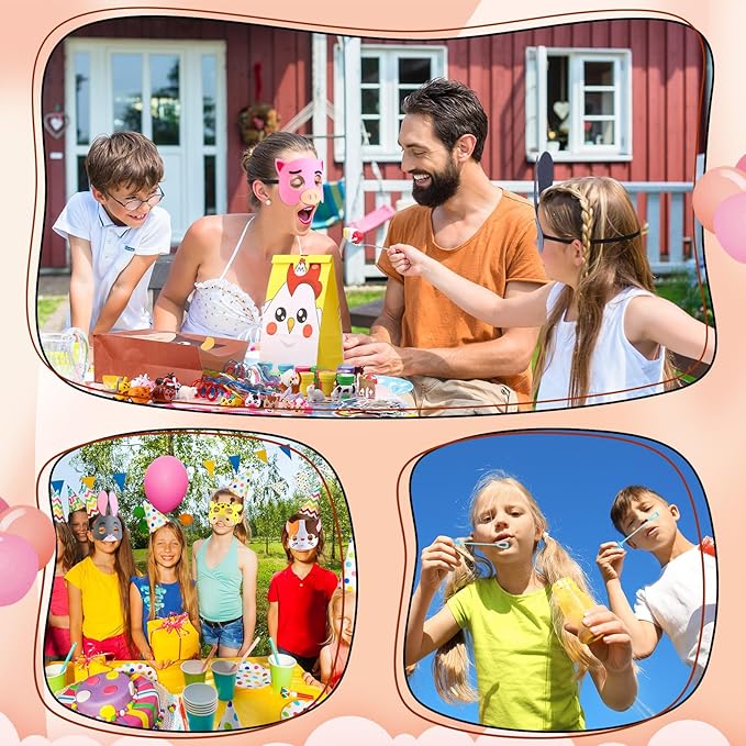 182 Pcs Farm Animals Party Favors Set Animal Models Keychains Straws Bracelets Stickers Masks Farm Paper Bags Toy Cars Gifts for Birthday Party Goody Bag Stuffer