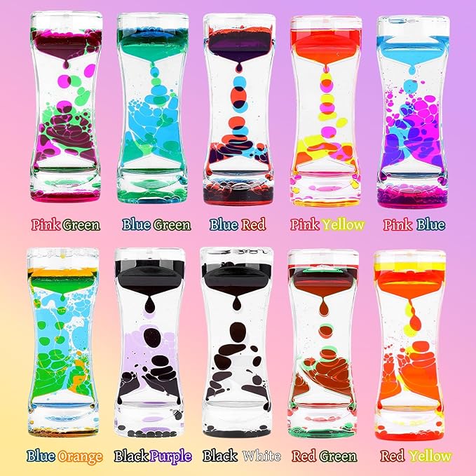 Oneshow Liquid Motion Bubbler Colorful Oil and Water Sensory Toys Hourglass Bubbler Timer Activity Fidget Toy for Kids and Teenager Calm Stress Relief Desk Toys for Office for Adults Gifts (10 Pack)