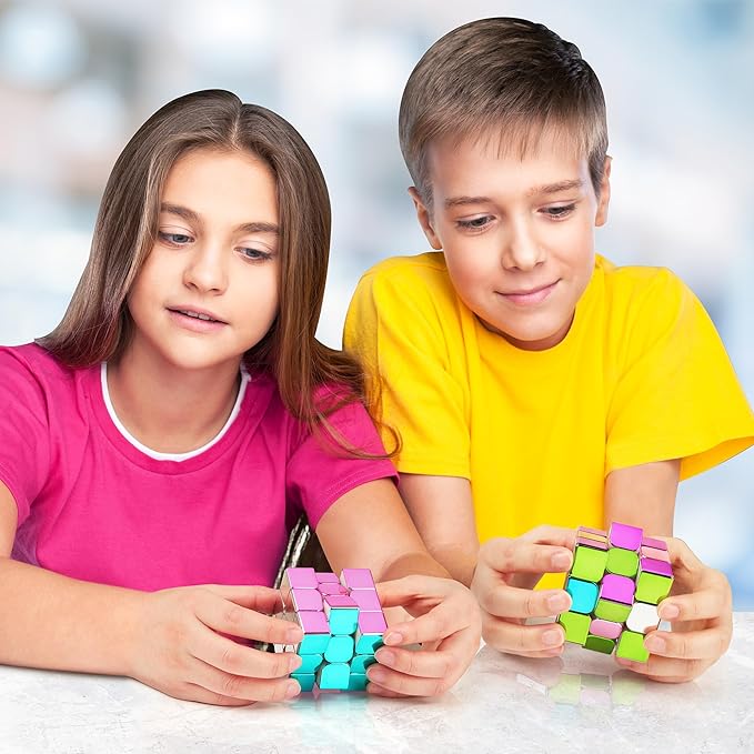 D-FantiX Mirror Reflective Magnetic Speed Cube 3x3x3 with Display Stand, Shiny Metallic Color Fidget Toys for Kids 8-12, Cyclone Boys Original Stickerless Magic Cube, Teen Easter Basket Stuffers