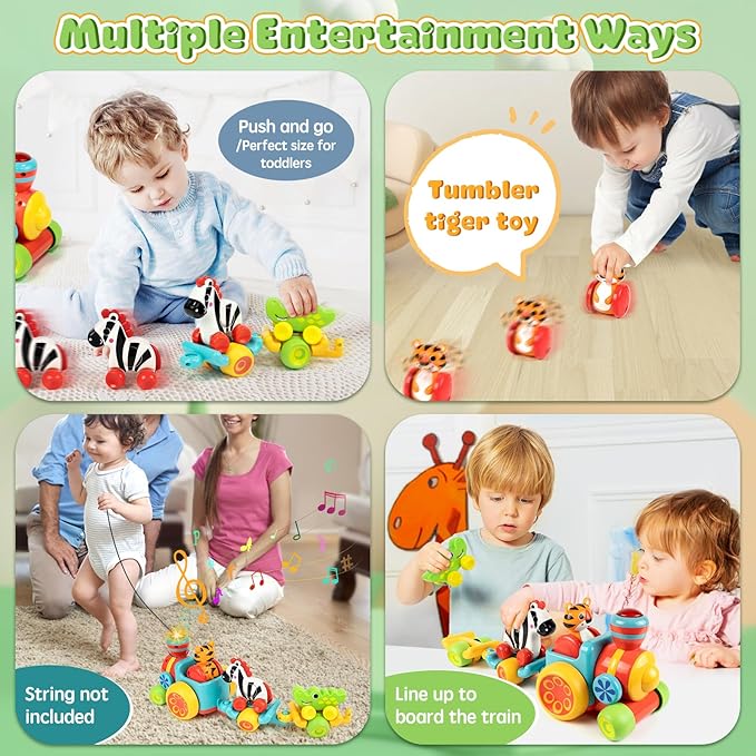 Marstone Baby Toys for 1 2 Year Old Boys and Girls Gifts, Forest Train Car Set for Toddlers 1-2, Push Animal Baby Toys 12-18 Months, Learning Toddler Toys for 1-3 Yr Old Boy Birthday Xmas Gift