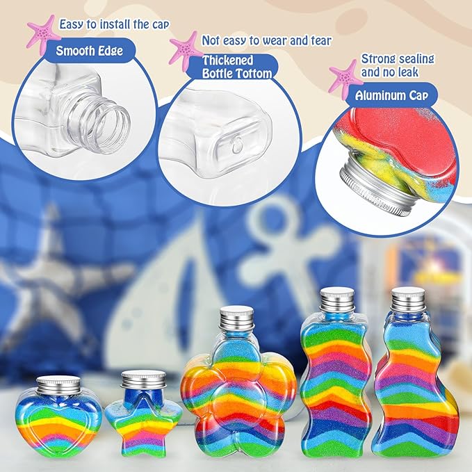 Tanlade 50 Pcs Sand Art Bottles Plastic Sand Art Containers with 10 Funnels Sand Art Bottles Kits for Kids Craft Collection Bottles for Craft DIY Art Activity Party Group, Sand Not Included (Silver)