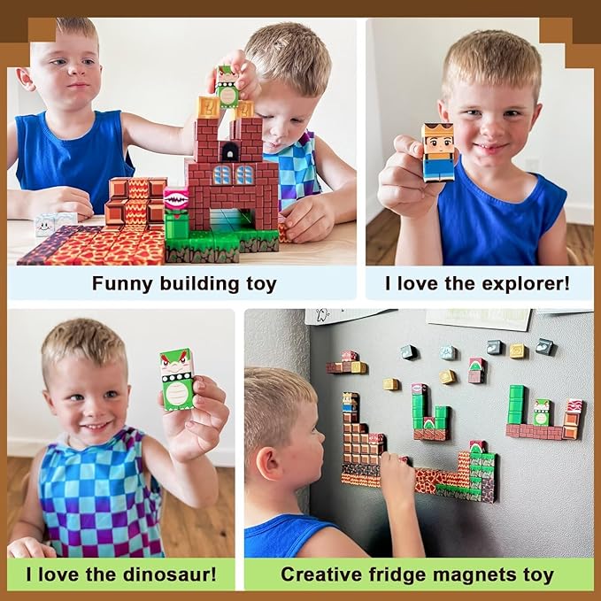 Soyee Magnetic Blocks - Build Mine Magnet World Kids Games Magnetic Building Toys Kingdom & Lava World Adventure 1'' Magnetic Cubes STEM Toys Christmas Birthday Gifts for 3+ Years Old Boys Girls