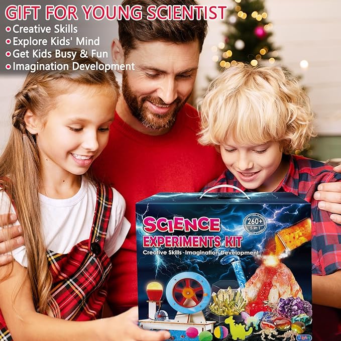 UNGLINGA 260+ Experiments Science Kits for Kids, S.T.E.M Science Projects, Chemistry Set, Christmas Birthday Toys Gifts Idea for Boys Girls, Dig Volcano Gemstones, Educational Scientist Set