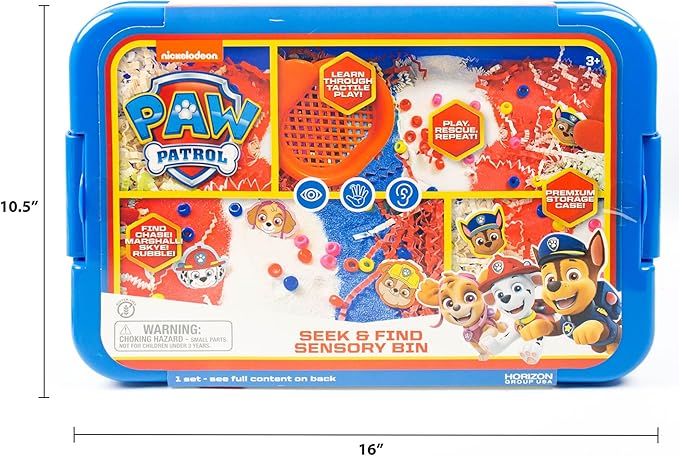 Official Paw Patrol Seek & Find Sensory Bin, Ready-to-Use Sensory Toys, Sensory Bin for Kids with Lid, Play Sand, Scoops & Tongs, Paw Patrol Toys, Sensory Toys for Toddlers 3-4