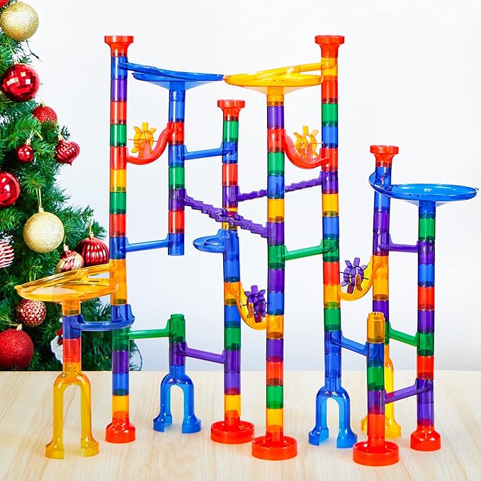 JOYIN 150Pcs Glowing Marble Run- Construction Building Blocks Toys with 5 Glow in The Dark Glass Marbles, STEM Educational Building Block Toy