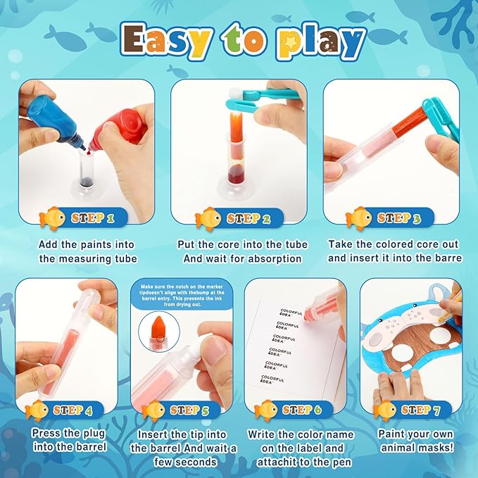 Educational Science Kits STEM Toys for Kids Age 7-12 Color Science Activity DIY Craft for Kids Boys Girls Ages 5,6,7,8,9,10 Years Animal Mask Painting Kit Color Mixing Game (Blue)