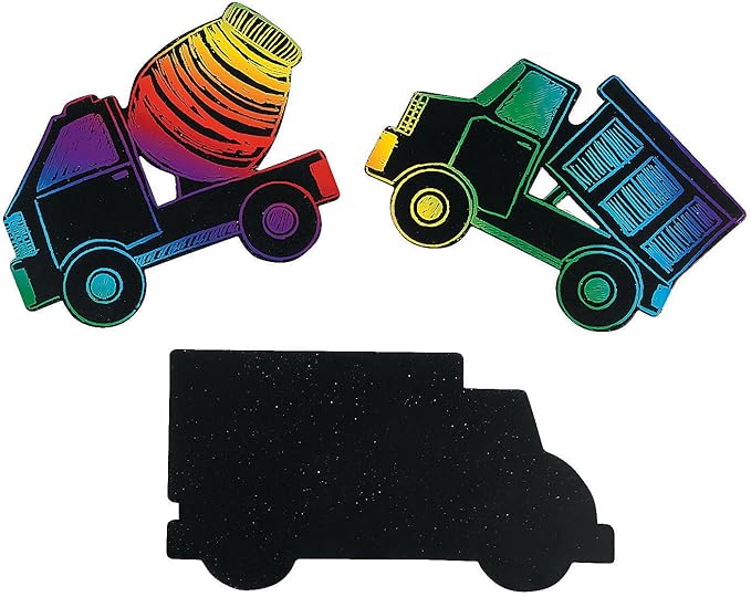 Fun Express Magic Scratch Trucks - Interactive Craft Activity for Kids - Creative DIY Art Home VBS Vacation Bible School Supplies - Educational Childrens Craft Promotes Learning Creativity - 24 Pieces