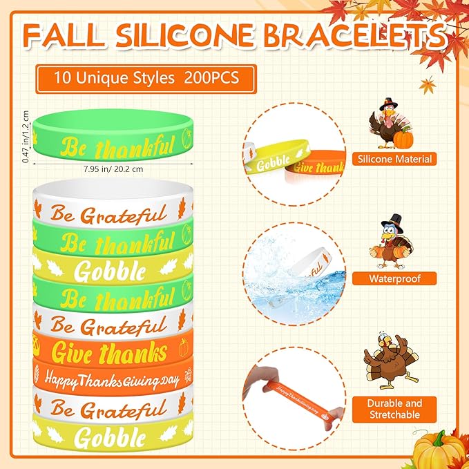 Wettarn 144 Pcs Thanksgiving Slap Bracelets and Silicone Wristbands Bulk for Kids Includes 72 Pcs Snap Bracelets and 72 Pcs Rubber Bracelets Fall Party Favors Autumn Slap Bands for Classroom Prize