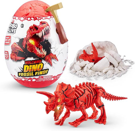 Robo Alive Volcano Dino Fossil Find Triceratops by ZURU Boys Age 5+ Dig and Discover, STEM -Excavate Prehistoric Fossils, Educational Toys, Great Science Kit Gift (Triceratops)