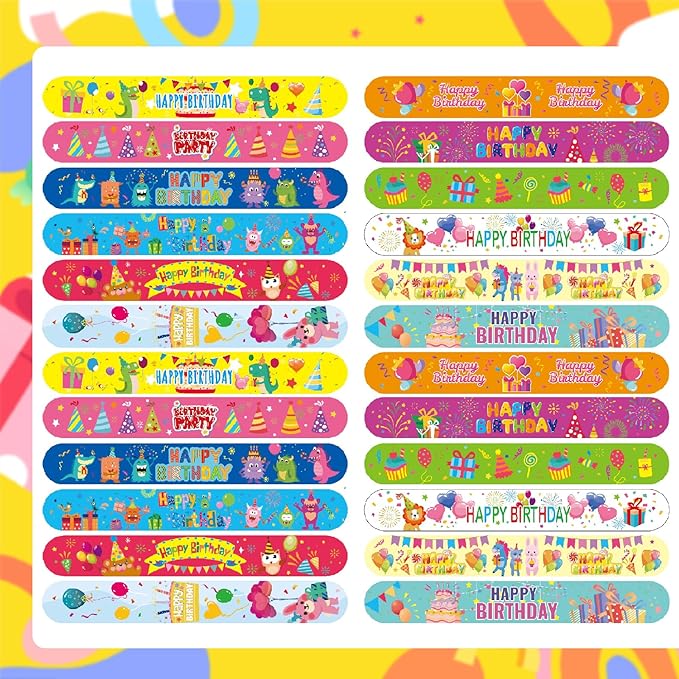 Viicoor Birthday 48PCS Slap Bracelets Snap Bracelet Wrisrtband for Party Favors Basket Bag Filler School Prizes Exchanging Gifts