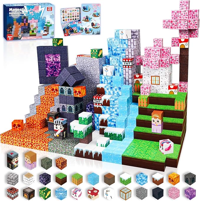 Magnetic Blocks-150PCS Magnetic Building Blocks Magnetic Cubes Stacking Dark Forest Glacier Castle, STEM Montessori Sensory Toys for Kids Boys Girls Ages 4-8 Holiday Birthday Easter Gifts