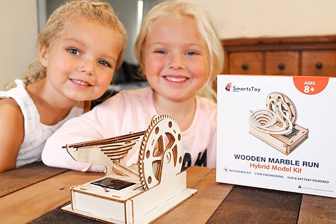 Solar Wooden Marble Run for Kids 8-12 - Wood 3D Puzzle - Building Blocks Toy & Construction Play Set - Marble Maze Track & Race Game- Educational Science Experiment & STEM Learning Gift for Boys Girls