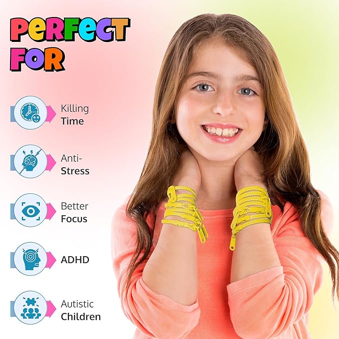UpBrands 12-Pack Yellow 7-Inch Zipper Bracelets – Fidget Party Favors for Kids, Bulk Sensory Toys for Anxiety, and Stylish Accessories for Friendship and Kindness Celebrations