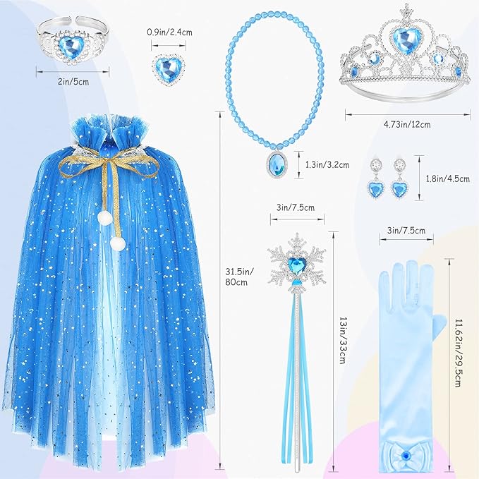 10 Pieces Princess Cape Set Dress up Clothes for Little Girls Party Cosplay Cloak with Jewelry Tiara Crown Wand Gloves