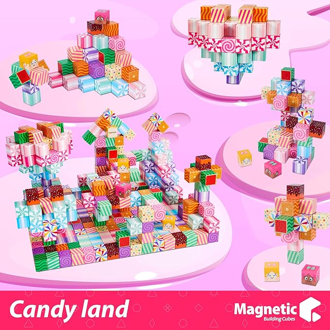 Magnetic Blocks Candy Land Edtion, Magnetic Tiles Building Blocks Boys & Girls Toys Age 3-5 4-8 5-7 Sensory Gift for Kids,Magnets Cubes,Upgraded STEM Gift 1.2 Inches