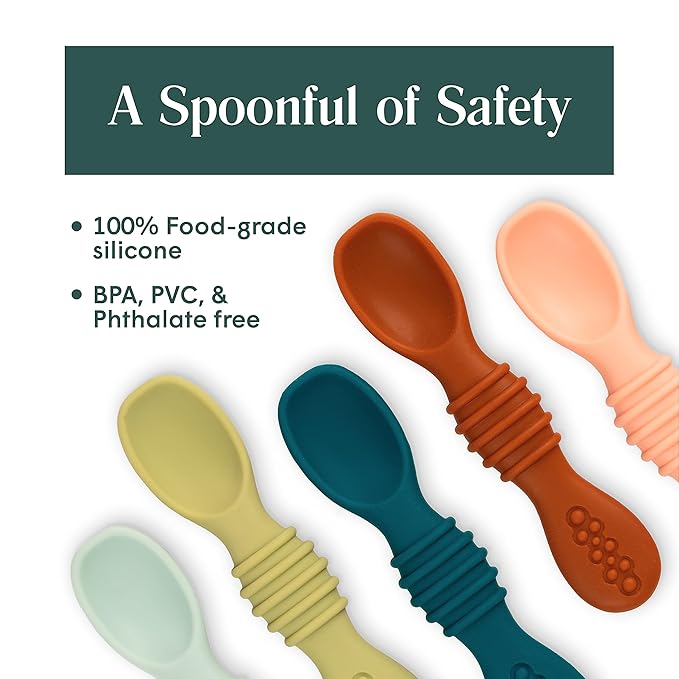 Simka Rose Silicone Baby Spoons Self Feeding 6 Months - First Stage Infant Spoons for Babies & Toddlers- Baby Led Weaning Spoons Set of 6- Easy on Gums Food Training Utensils Dishwasher Microwave Safe