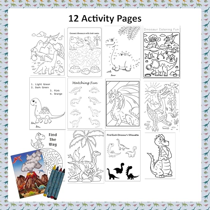 Tigerdoe Dinosaur Party Favor Set – Dragon Birthday Party Decorations - Dino Party Supplies – Dragon Party Favor Boxes - Coloring Books, Crayons, Slap Bracelets, tattoos