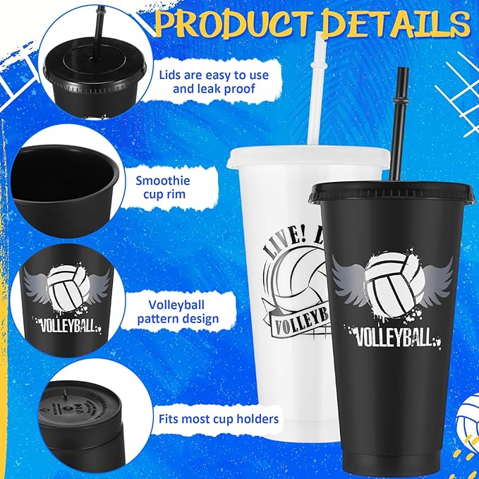Yungyan 48 Pcs Volleyball Party Favors Set Volleyball Goodie Bags 24oz Volleyball Cups with Lids Sport Drawstring Bags Volleyball Hair Ties Bracelets for Team Gifts Volleyball Party Supplies