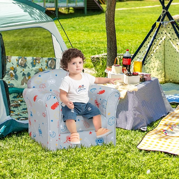 Costzon Kids Couch, Children's Sofa Armrest Chair with Pattern, Toddler Furniture w/Sturdy Wood Construction, Preschool, Lightweight Kids Couch Sofa Chair for Aged 1-5 Boys & Girls Gifts, Aliens