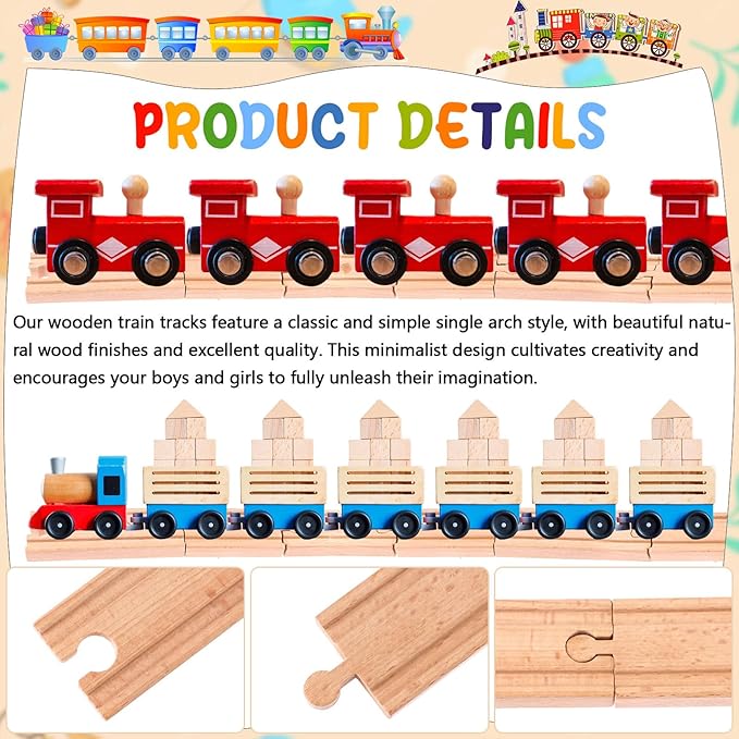 20 Pcs Straight Wooden Tracks Expansion Wood Train Track Pieces Connectors Adapters Male Male Female Female Train Track Wood Starting Wooden Bridge Accessories Compatible with Railroad Set