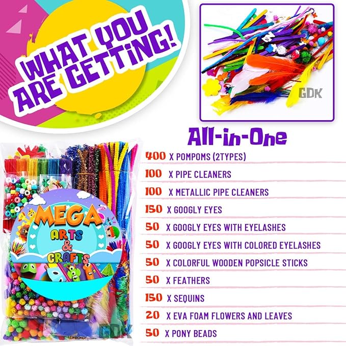 GoodyKing Arts and Crafts Supplies for Kids - 1170Pcs+ Craft Art Supply Kit for Toddlers Kids Craft Supplies & Materials Age 4 5 6 7 8 9 - All in One D.I.Y. Crafting School Supplies (Large)