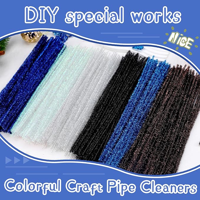 Hssugi Royal Blue Pipe Cleaners, 100PCS Pipe Cleaners Craft Supplies, Glitter Golden Pipe Cleaners Bulk Fuzzy Sticks for DIY Art and Craft Projects Home Decoration