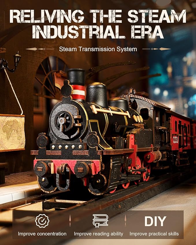 Rolife 3D Wooden Puzzle for Adults, DIY Wood Model Train Sets, Mechanical Vehicle Model Building Kits-Brain Teaser Puzzle Toys with 365 Pcs-Creative Birthday for Kids