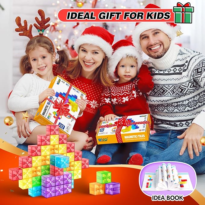 Magnetic Blocks - 32pcs Translucent Magnetic Building Blocks for Toddlers 1-3, STEM Rainbow Magnetic Cubes for Kids Ages 2-4, Magnet Toys for Kids 3-5, Christmas Birthday Gifts for Girls & Boys
