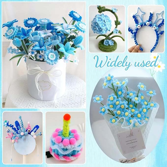 TOAOB 100pcs Pipe Cleaners Light Blue Pipe Cleaners Chenille Stems 6mm x 12 Inch Fuzzy Sticks Crafts Supplies for DIY Art Crafts Decorations