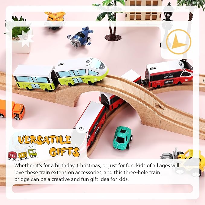 Kigley Wood Train Track Expansion Wooden Train Track Accessories Wooden Bridge for Most Major Toy Railway