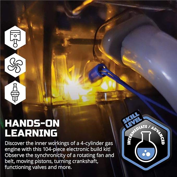 Discovery #MINDBLOWN Model Engine Building Kit, DIY 4-Cylinder Combustion Engine, Working Pistons Fan Valves Belts LED Lights, STEM Mechanic Engineering Construction Experiment Set, Kids & Adults Gift